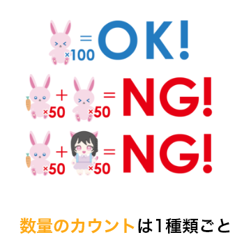 数量のカウントは1種類ごと